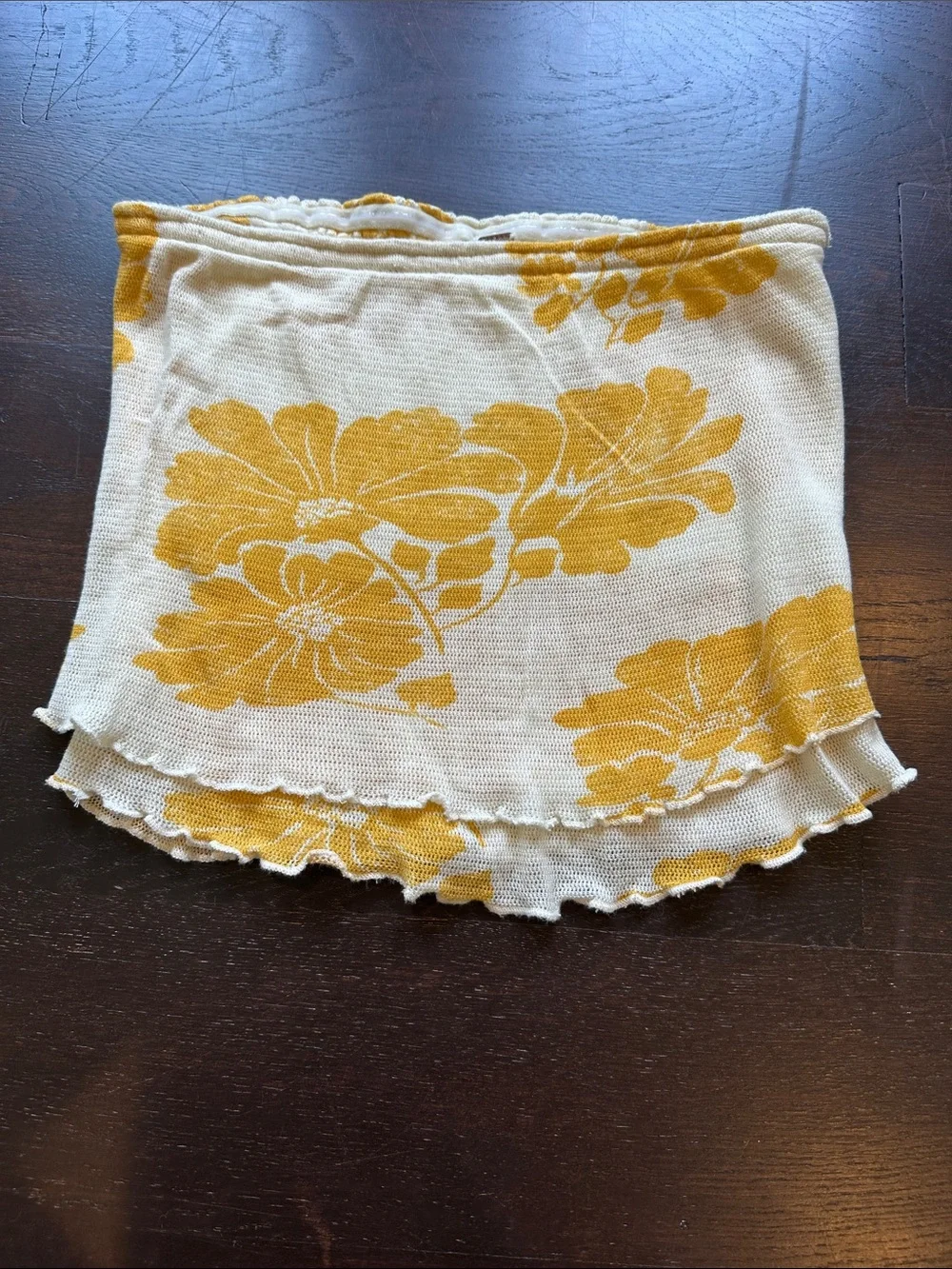 Free People Mustard Yellow and Cream Smocked Floral Accent Pillow Cover
